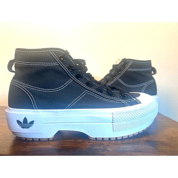 Adidas Nizza Trek Platform Black Canvas High Top Sneakers Woman's Size 6 - Picture 1 of 7